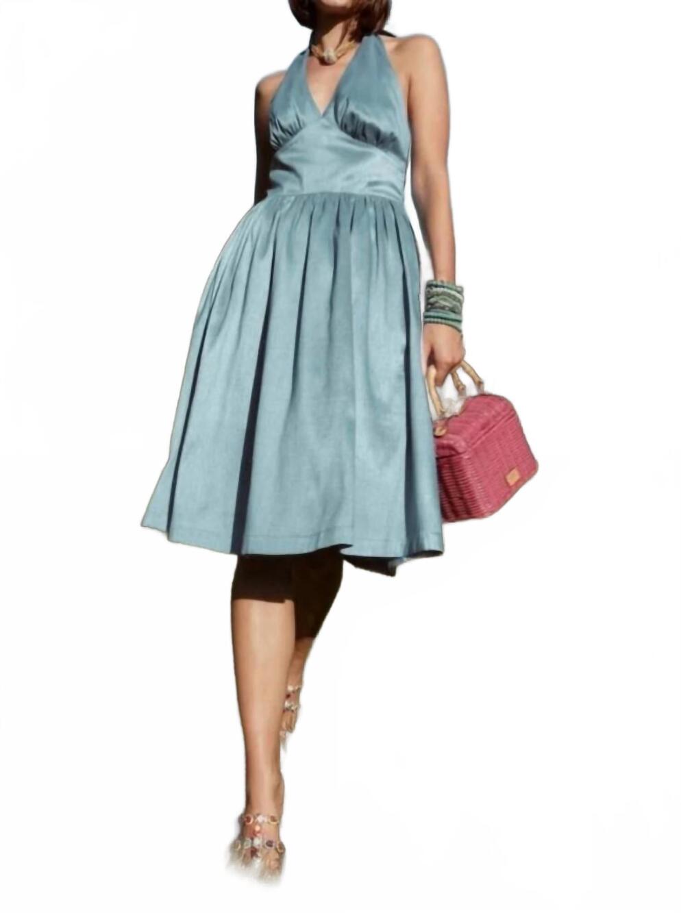 NEW FRANCES VALENTINE lydia halter dress in dupinio blue